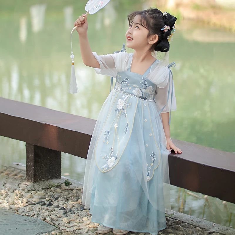 古月家.山茶 汉服女童夏季中国风薄款亲子古风襦裙儿童仙气连衣裙