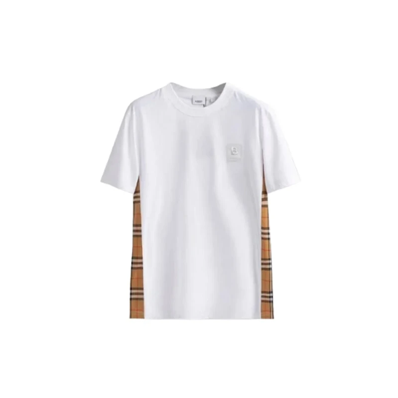 BURBERRY/博柏利Vintage 字母刺绣格纹印花圆领直筒短袖T恤 白色