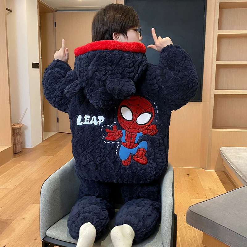 bejirog/北极绒冬季2025新品珊瑚绒三层夹棉男童休闲外穿睡衣套装