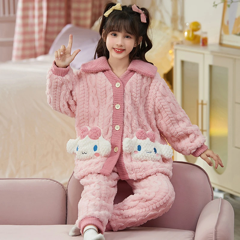 bejirog/北极绒母女亲子款珊瑚绒加绒加厚可爱家居服睡衣套装冬