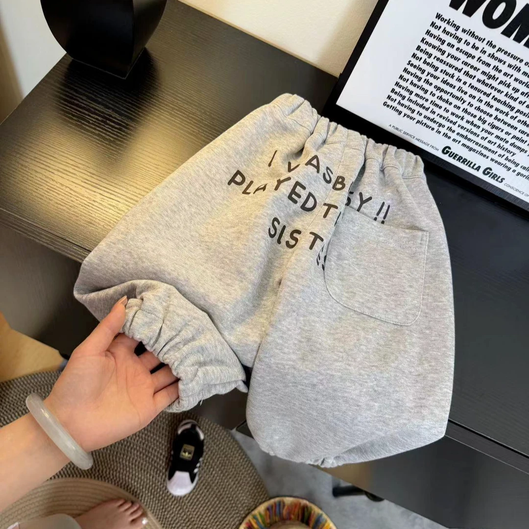 【断码无补清货】口袋字母裤儿童春秋印花韩版宽松外穿长裤萝卜裤