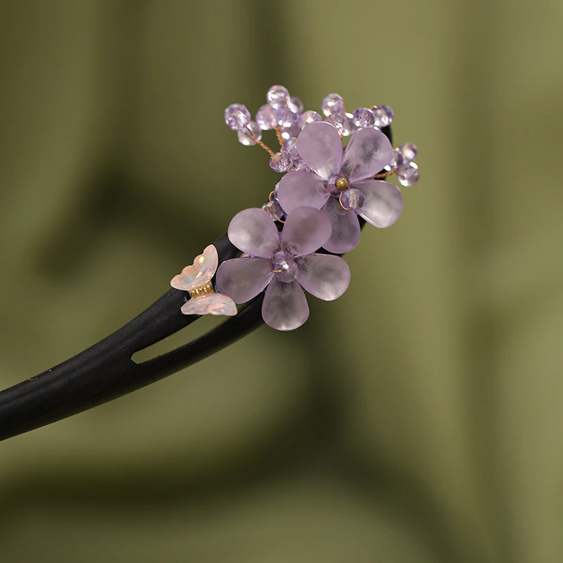 古风简约手工盘发簪子复古国风日常紫色木簪子古典清新簪发饰头饰