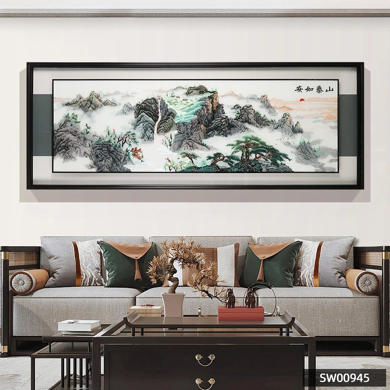 背靠金山客厅画装饰画感刺绣挂画横版壁画沙发背景墙面画轻奢手工