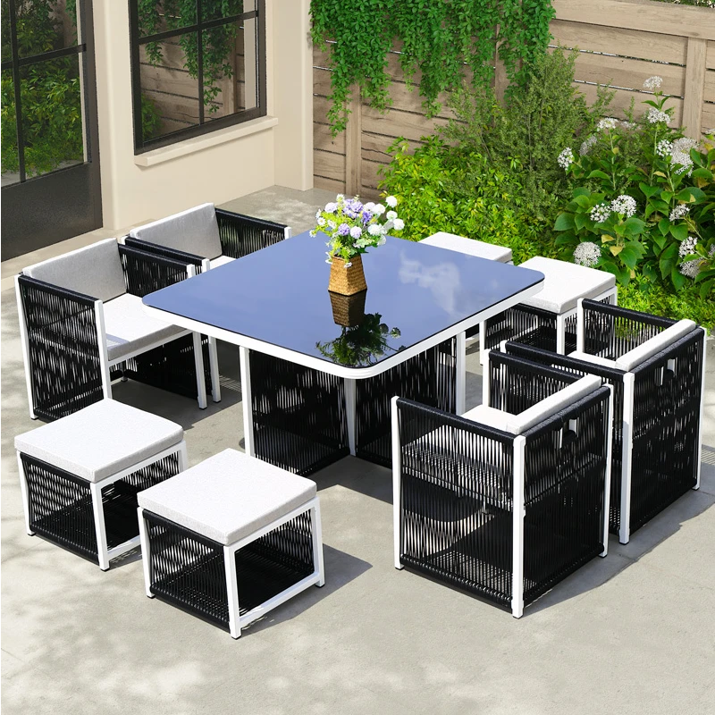 户外藤椅桌椅室外庭院花园露天休闲阳台茶岩板组合桌子三五件套