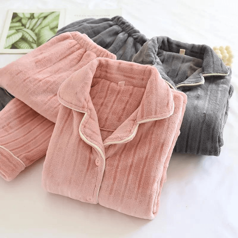 加厚保暖睡衣加绒女男冬季法兰绒长袖长裤开衫情侣宽松家居服套装