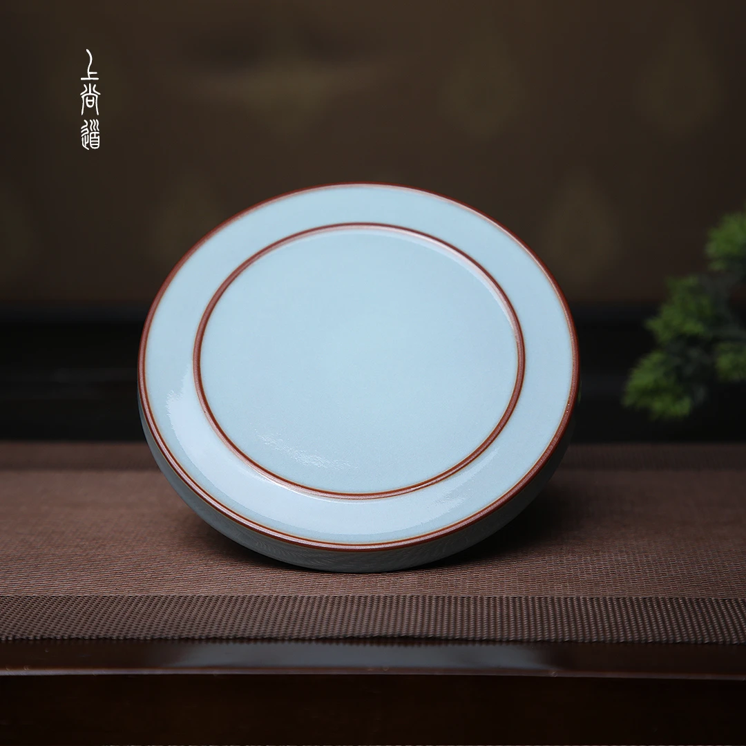 上尚道 汝瓷壶承14cm原产地原矿汝窑蝉翼纹开片可养茶线简约好用