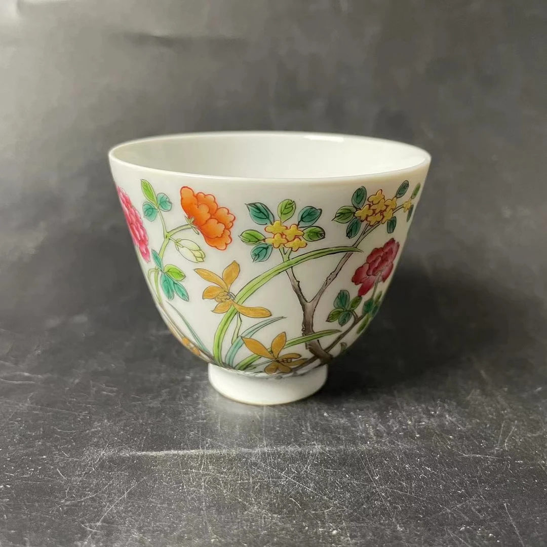 粉彩花卉杯BY06X0928【文玩探宝季】