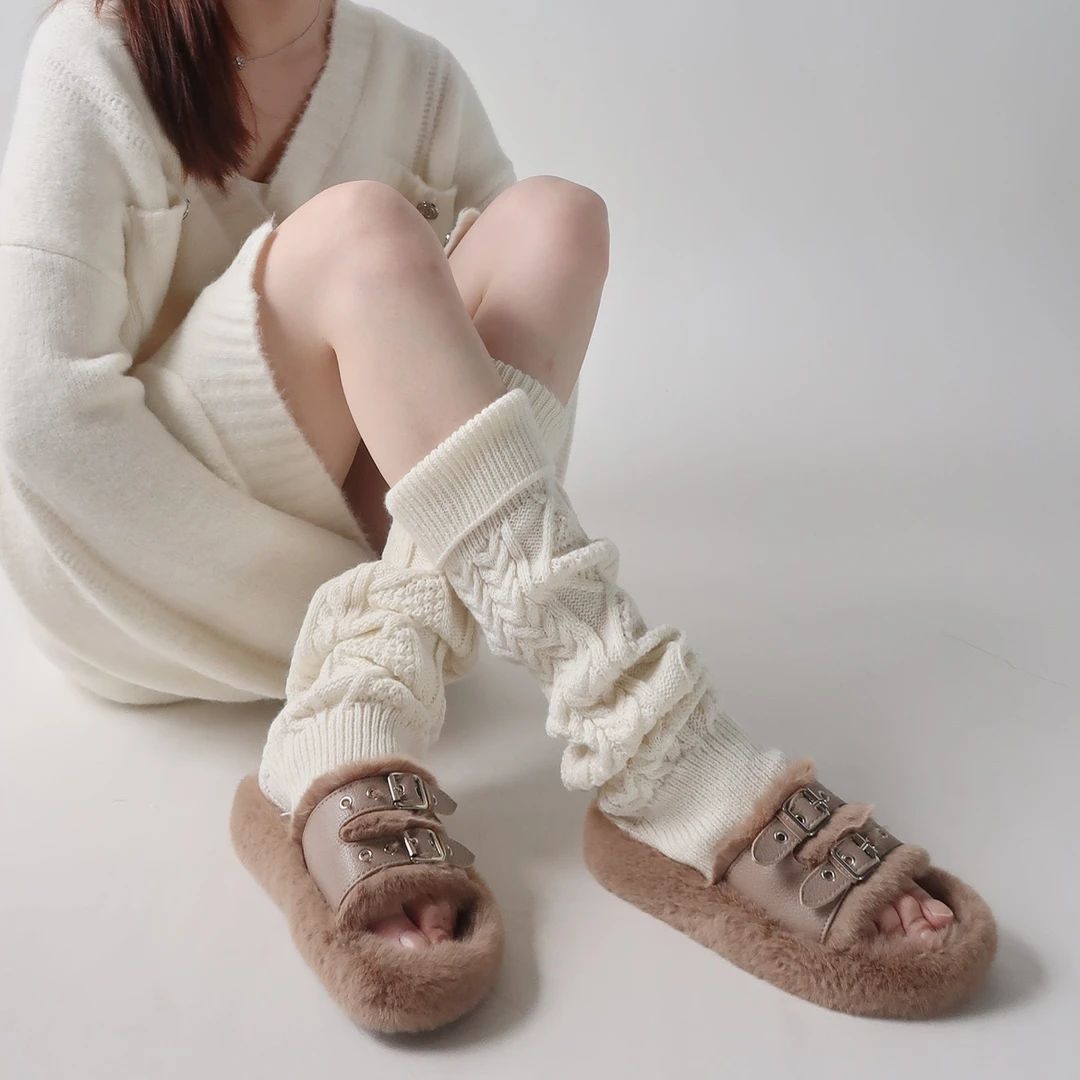 陆甜茶秋冬麻花针织翻边羊毛袜套东大门腿套韩系少女堆堆过膝袜套