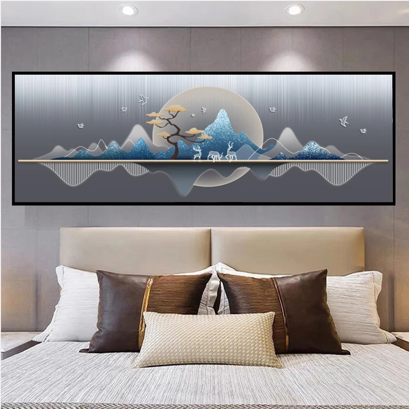 新中式现代简约高端房间卧室床头挂画现代主卧晶瓷镶钻装饰画立体