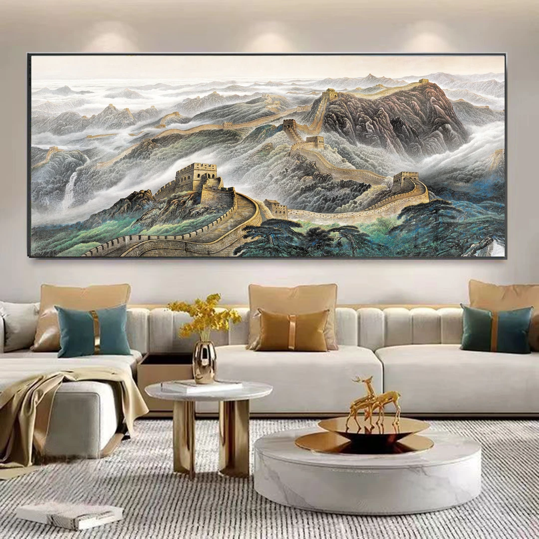 万里长城客厅沙发背景墙装饰画大气办公室长城雄风晶瓷镶钻挂画
