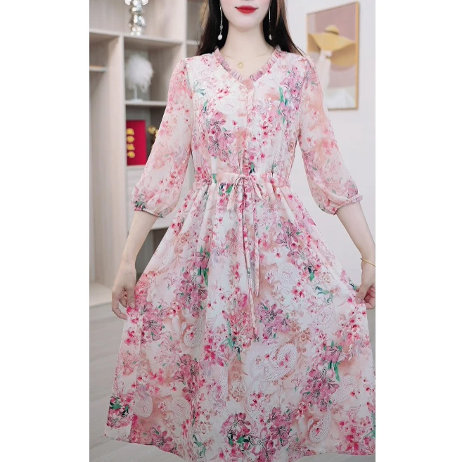 连衣裙女中长款气质显瘦2025新款时尚洋气收腰裙子T2483