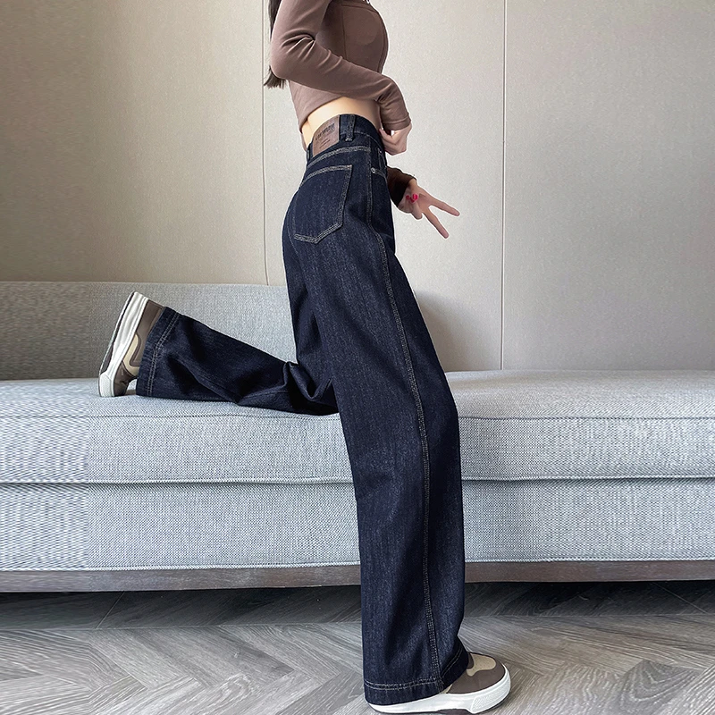 弹力加绒直筒牛仔裤女2025年秋冬新款款高腰显瘦宽松小个子裤子
