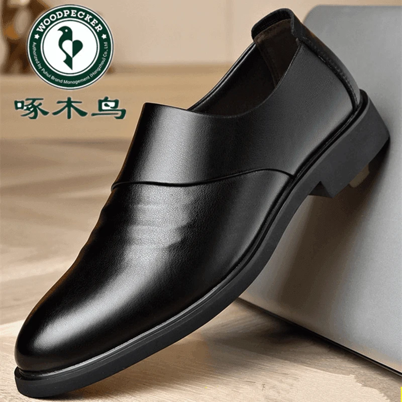 啄木鸟皮鞋男款商务正装皮鞋男韩版增高鞋加绒棉鞋男英伦鞋婚鞋潮