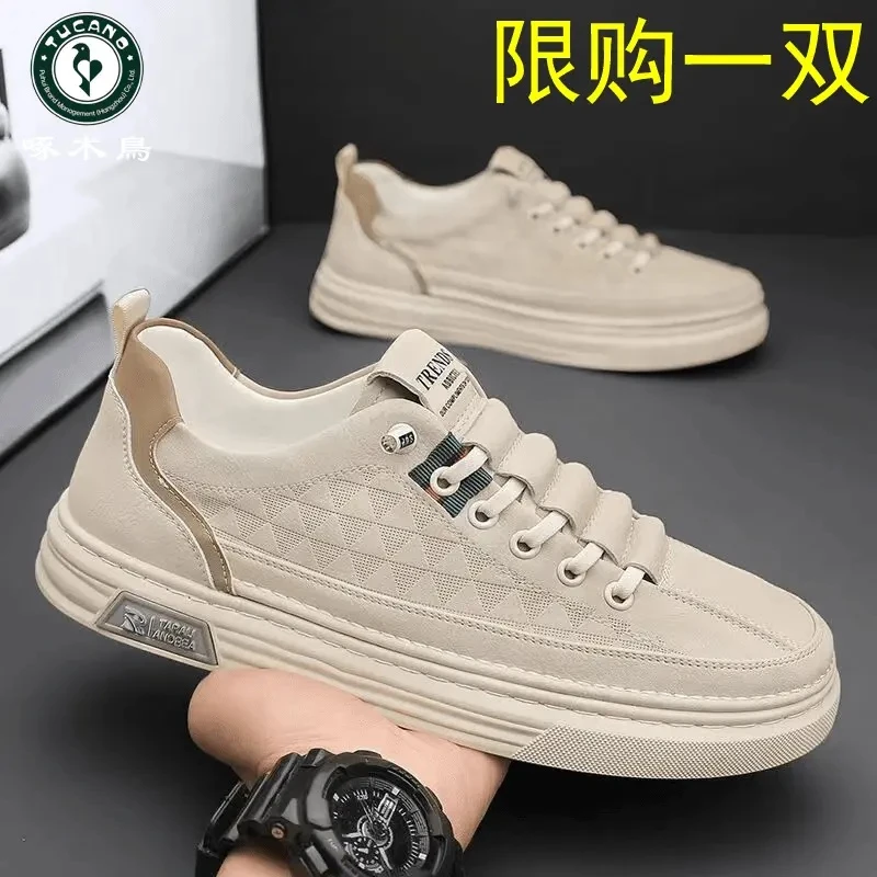 啄木鸟男鞋2024新款潮流百搭休闲板鞋子男款一脚蹬运动皮鞋防滑