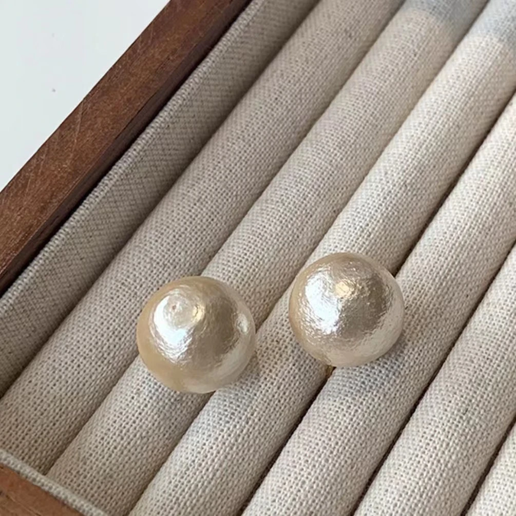 铜合金仿珍珠耳饰 【粉丝专属】高级法式ins小众棉花气质珍珠耳钉