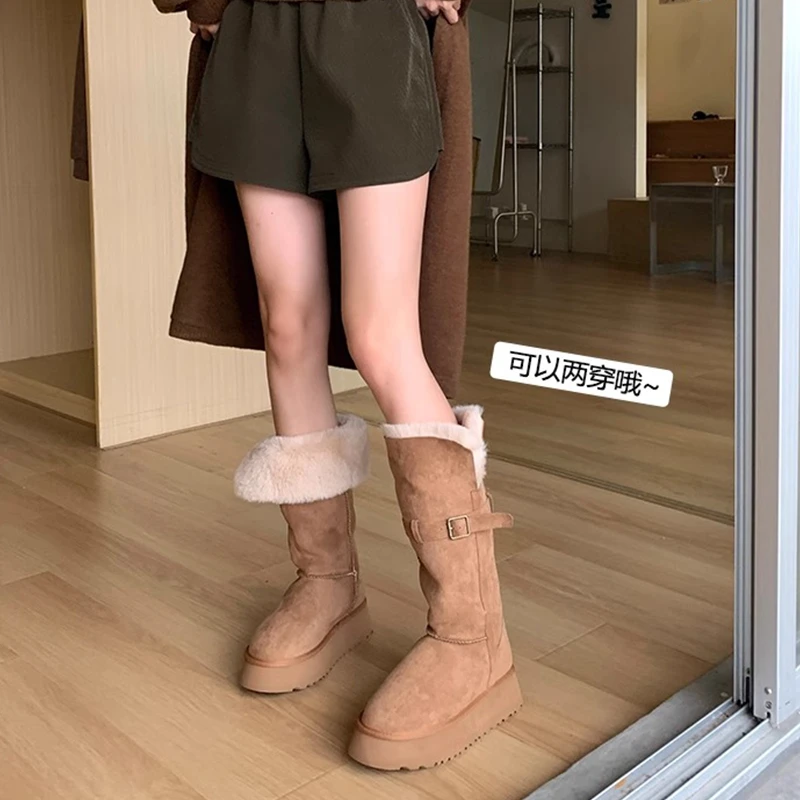冬季东北加厚加绒两穿雪地靴女2023新款厚底显瘦不过膝长筒靴防滑