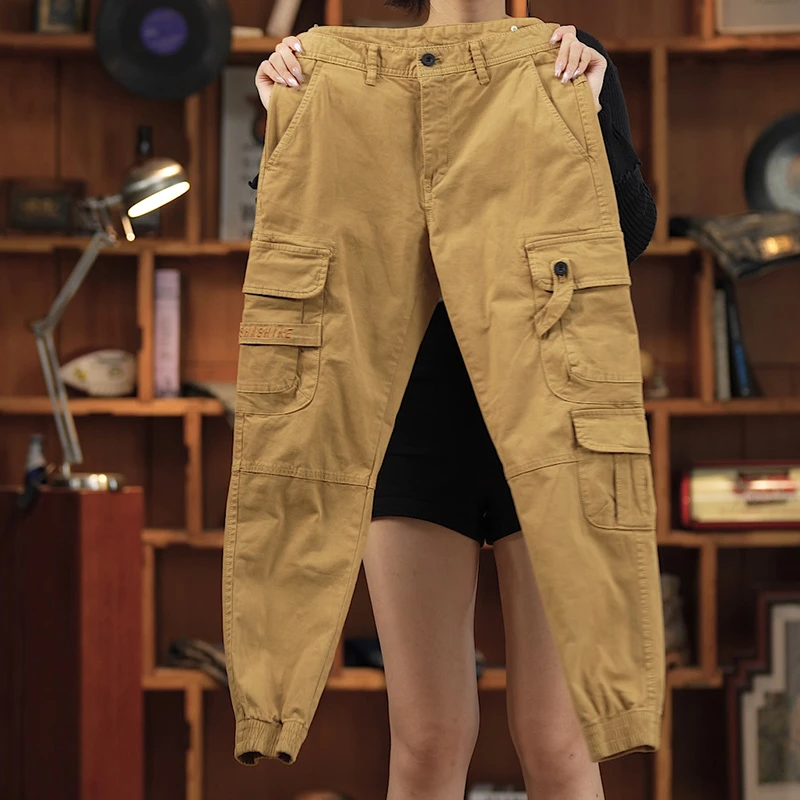 潮X秋冬季美式新款休闲裤男水洗美式复古工装裤男潮牌束脚宽松潮