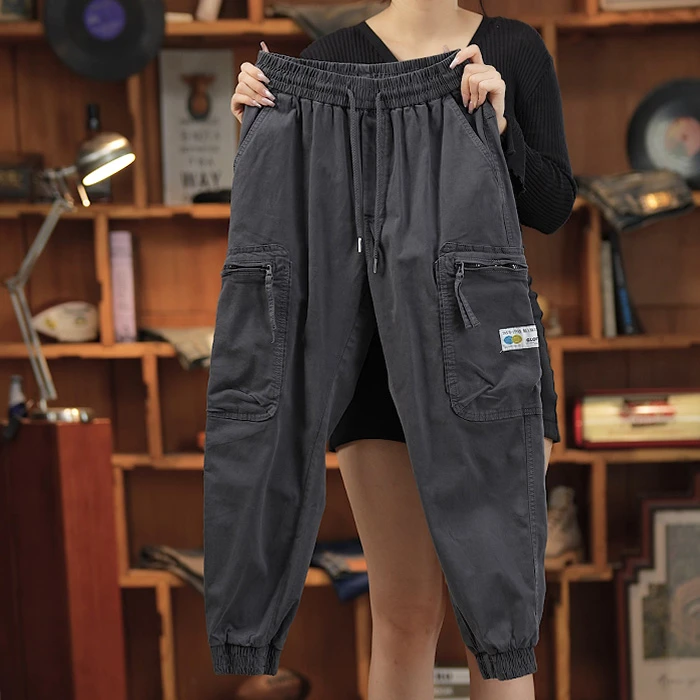 潮X秋冬季原创休闲裤男宽松哈伦小脚百搭潮流多口袋束脚裤工装裤