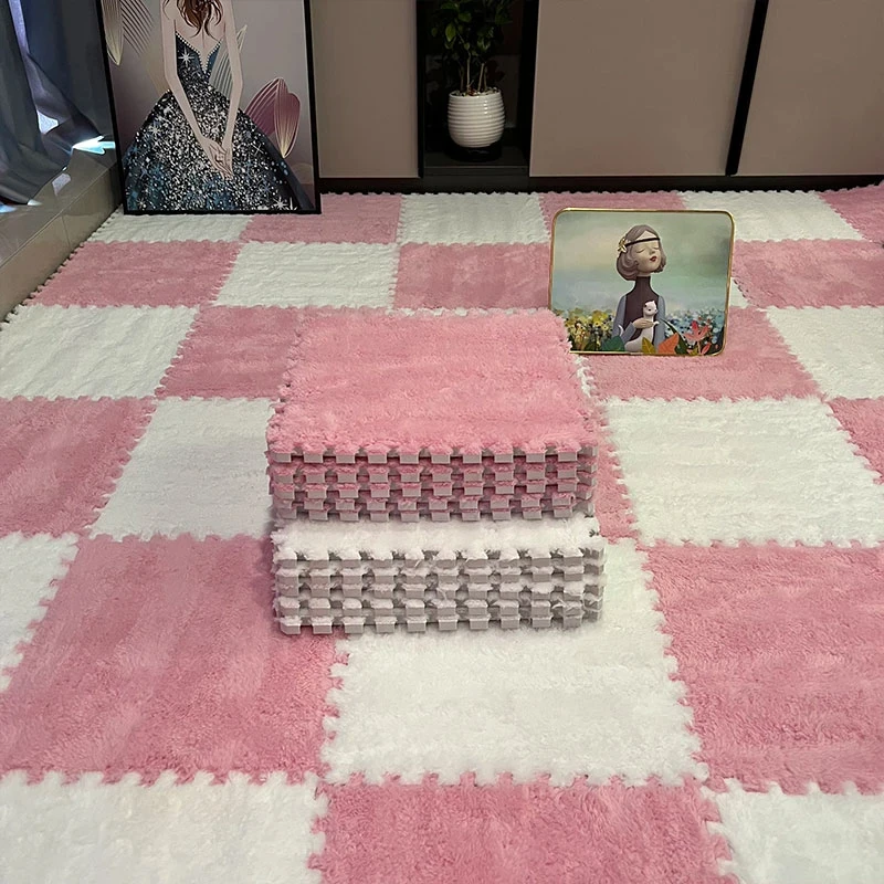 毛绒地毯卧室床边毯简约风房间阳台客厅大面积全铺泡沫拼接地垫子