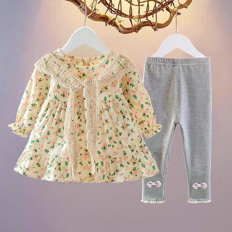 2025新款婴儿女童打底裤秋款碎花公主裙女宝宝长袖三件套春秋裙子