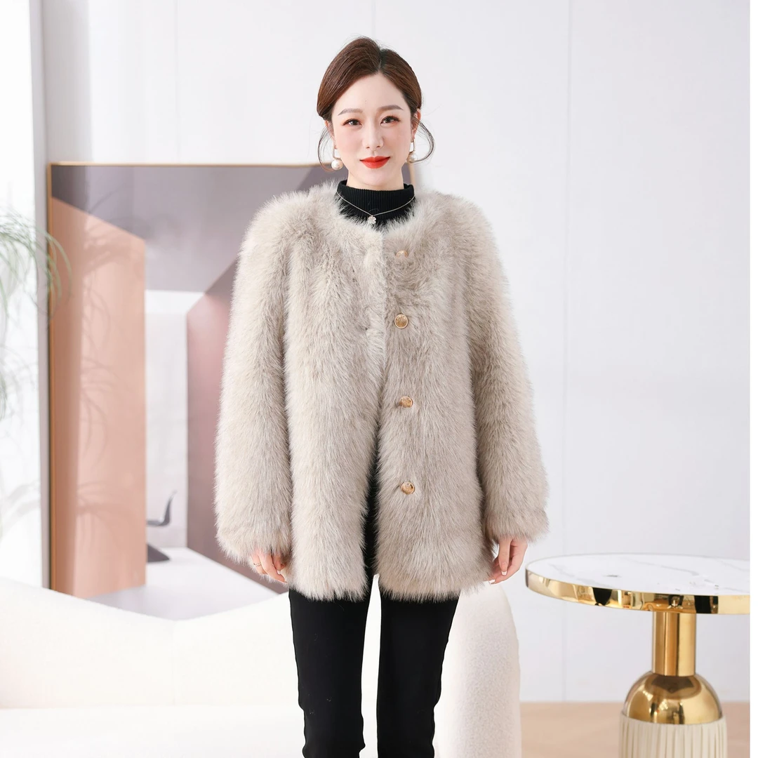 2024新款中长款气质冬季设计师名媛洋气高档加厚皮毛毛外套爆款
