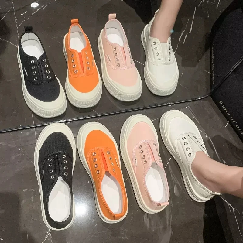 冬季回力休闲一脚蹬懒人帆布鞋女2023新款平底学生透气潮板圆头