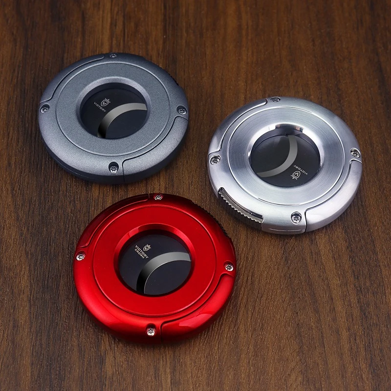 高端优选圆形雪茄剪半自动开合双刃齿轮不锈钢锋利雪茄剪礼盒包装