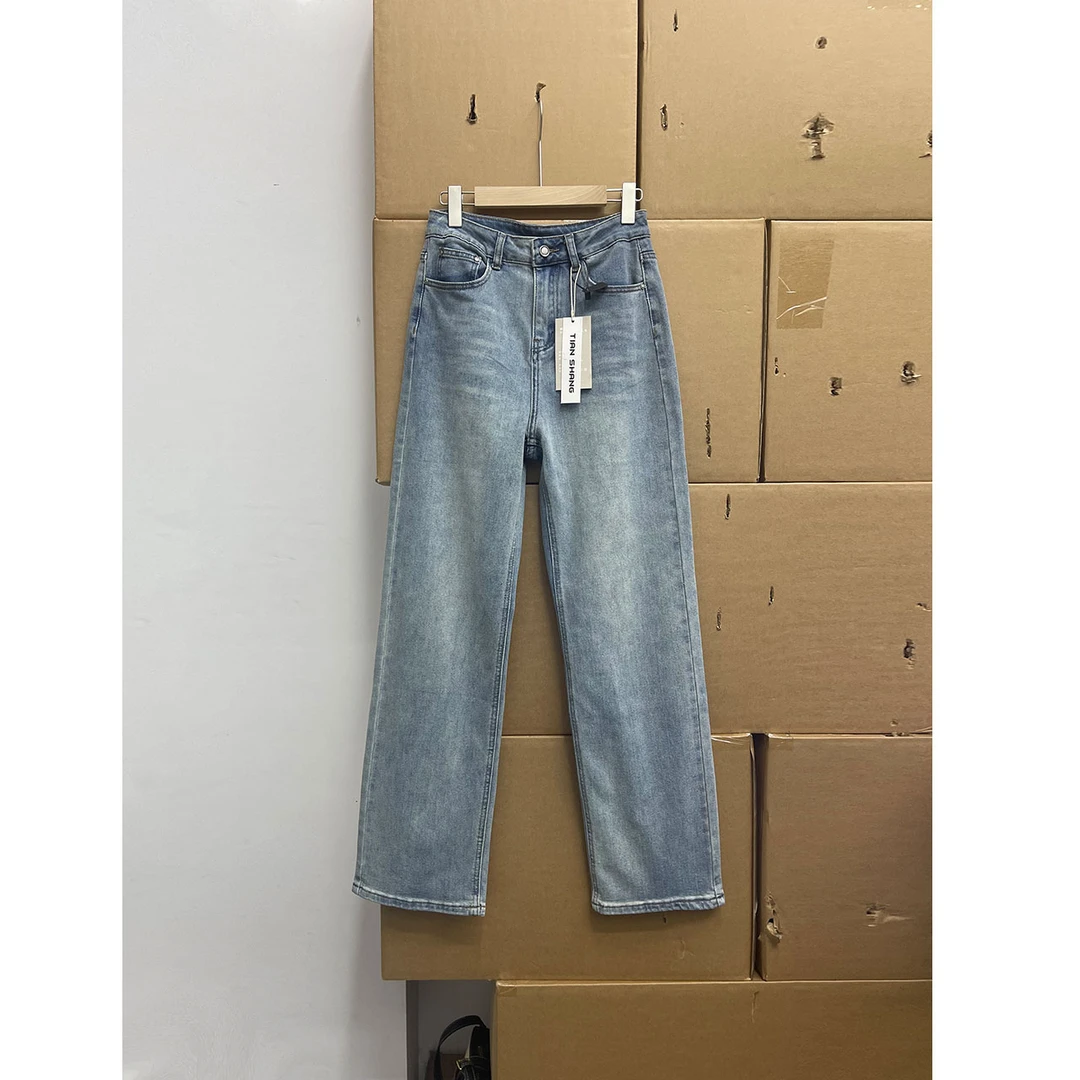 苣显腿直~高腰垂感弹力显瘦直筒牛仔裤窄版阔腿裤女秋