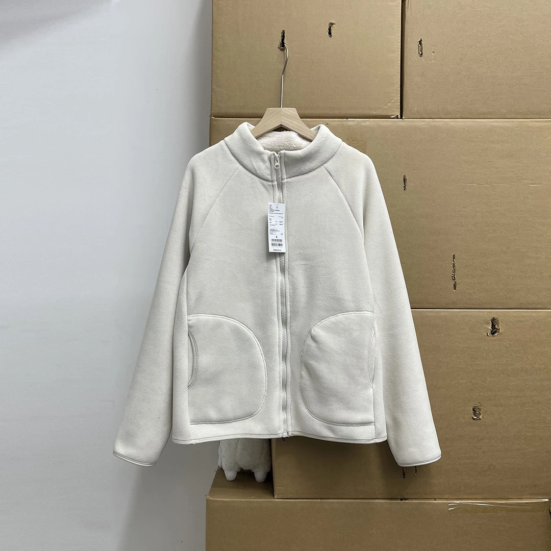 岛国单 高克重双层复合弹力加厚羊羔绒立领夹克男女休闲拉链上衣