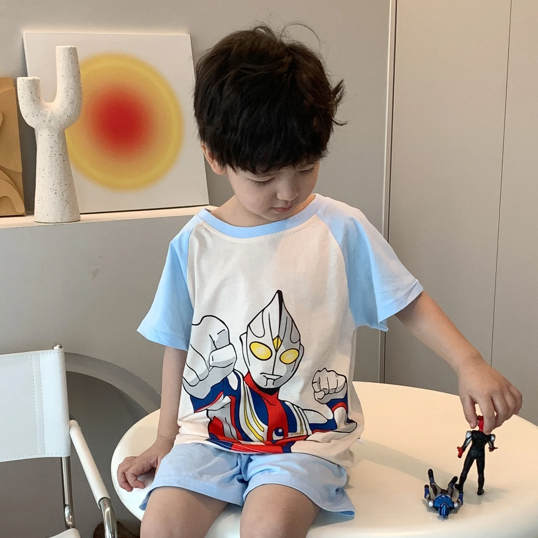 男童奥特曼睡衣夏季薄款纯棉短袖小男孩空调服宝宝儿童家居服套装