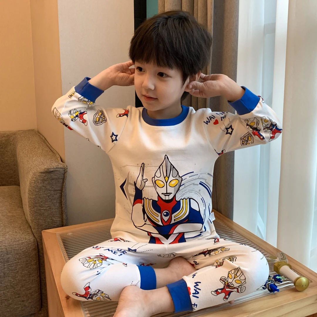 儿童奥特曼睡衣春秋款男童纯棉长袖薄款秋衣秋裤小孩宝宝内衣套装