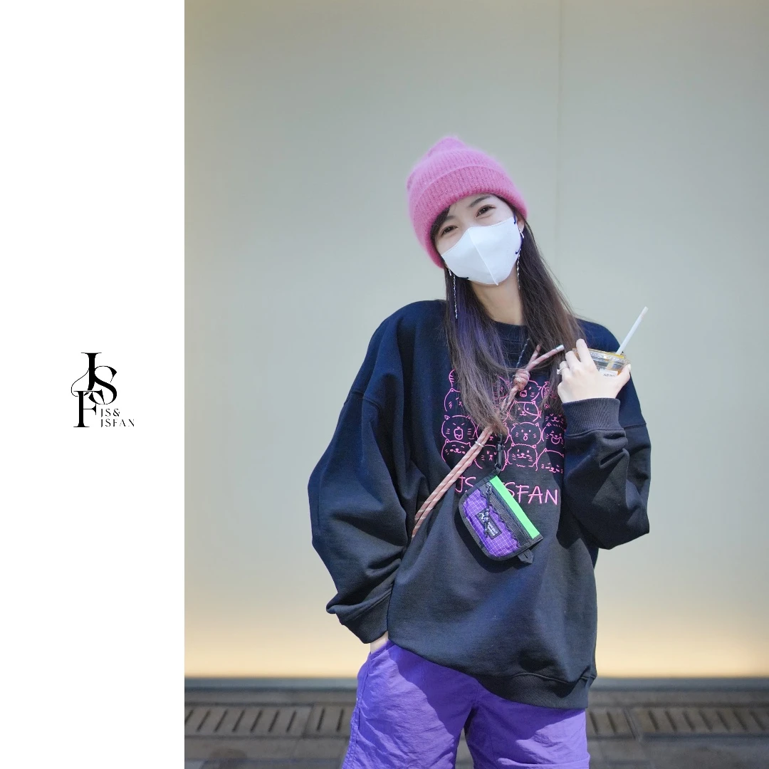 JS&JSFAN春季新款猫咪圆领宽松情侣遮臀显瘦潮流加厚印花百搭时尚