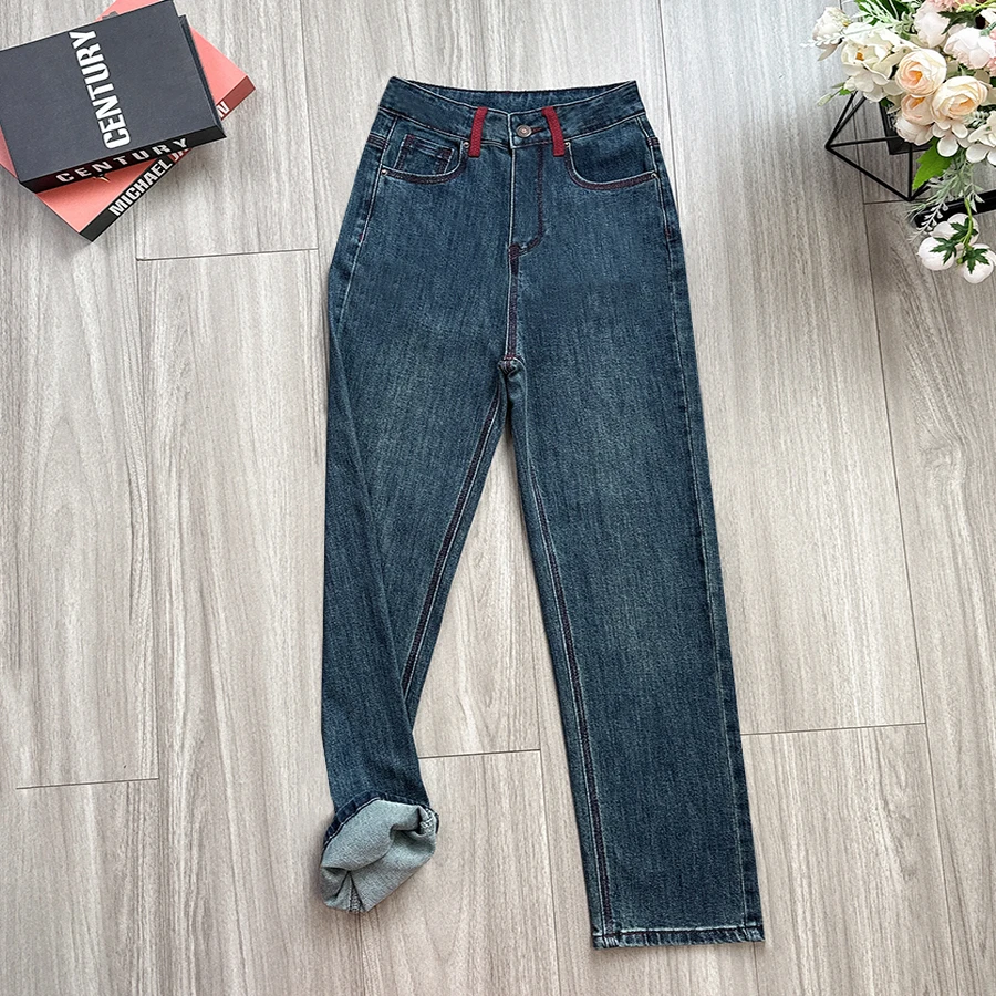 门店129！秋季新品时尚牛仔裤女2024年百搭显瘦弹力高腰窄版阔腿裤