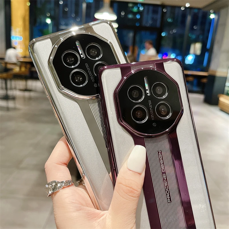 透明电镀保时捷适用华为mate50/40高档荣耀手机壳p60全包防摔p50