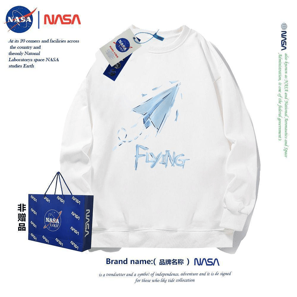 NASA联名无帽圆领卫衣秋冬季新款简约纸飞机圆领情侣卫衣女生上衣
