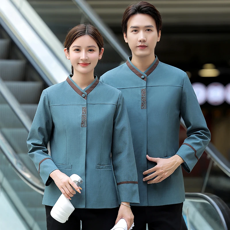 物业置地酒店春夏装客房宾馆清洁员阿姨大尺码保洁工作服短袖外套