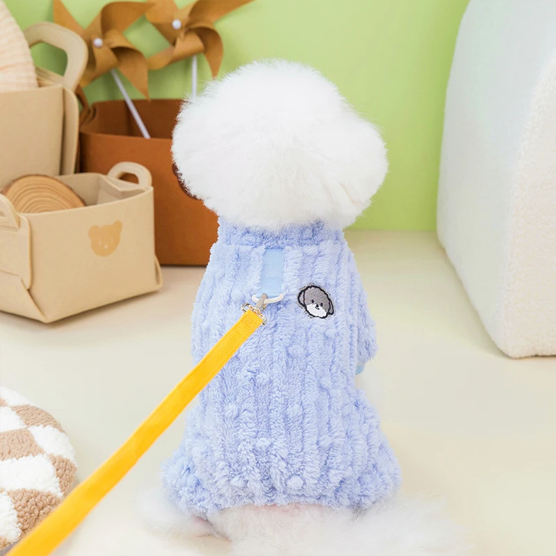 宠物衣服小型猫咪冬季四脚双面绒牵引扣比熊柯基泰迪连体衣狗衣服
