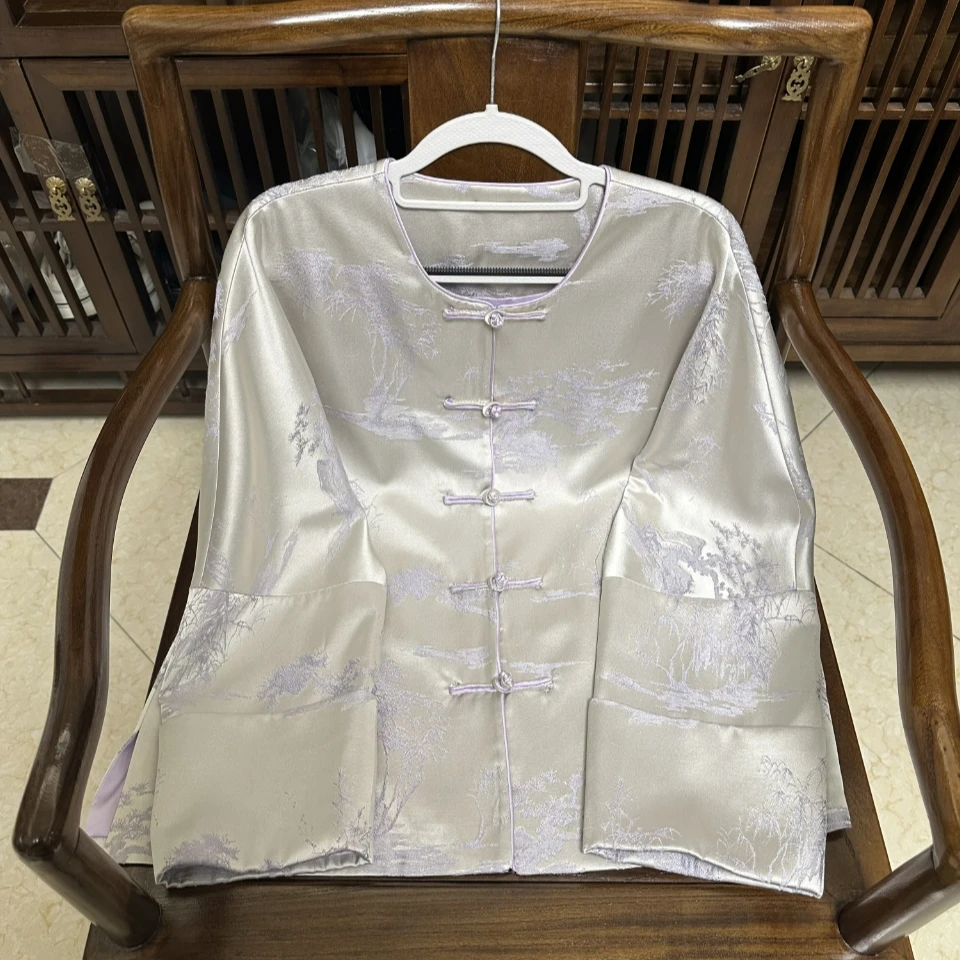 素年锦时 芳华设计新中式复古缎面提花开衫外套国风女士圆领外套