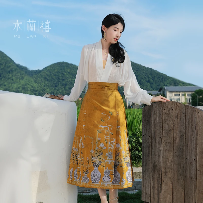 木兰禧【云梦京华】织金仿妆花八分马面裙改良口袋款小个子马面裙