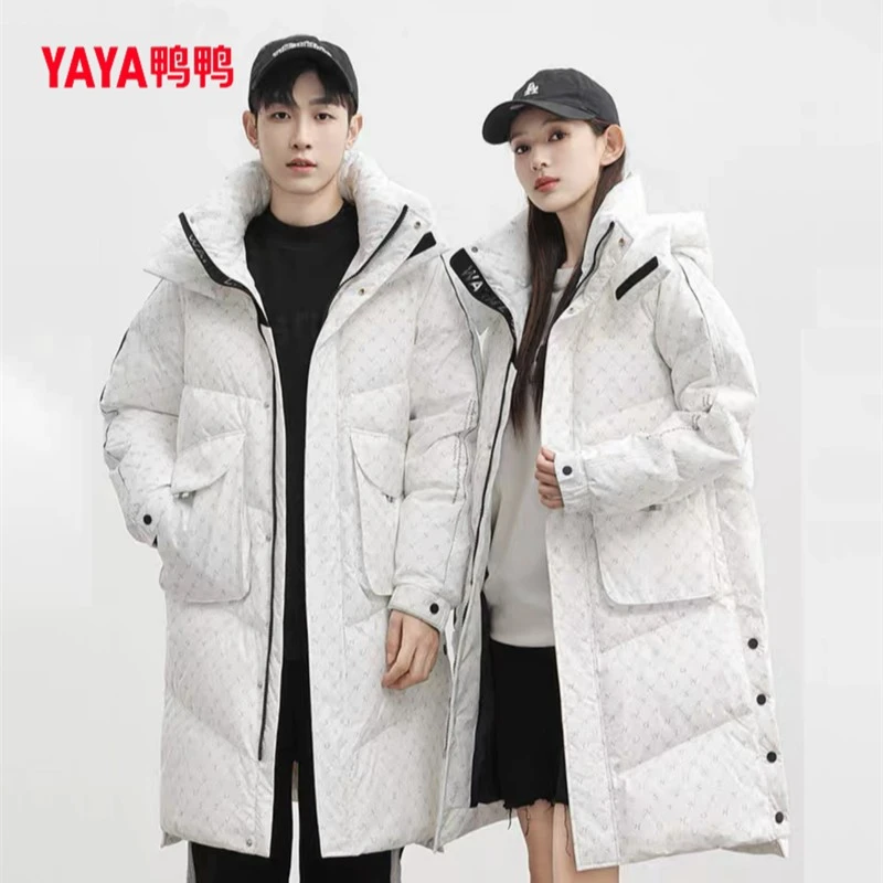 YAYA/鸭鸭冬季长款连帽羽绒服韩版加厚情侣保暖外套【YE3B710305W】
