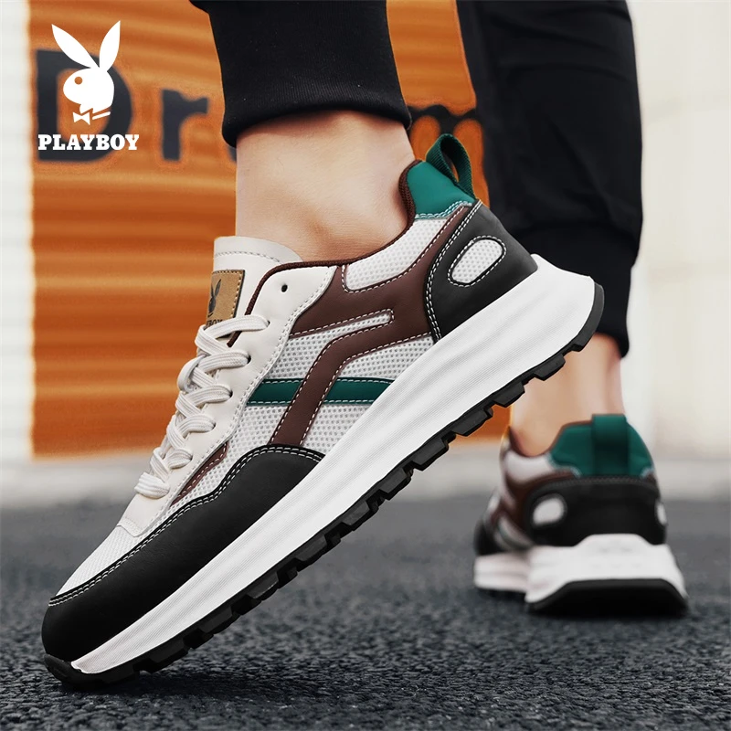 花花公子冬季男鞋2025新款透气网面户外运动鞋厚底增高跑步老爹鞋