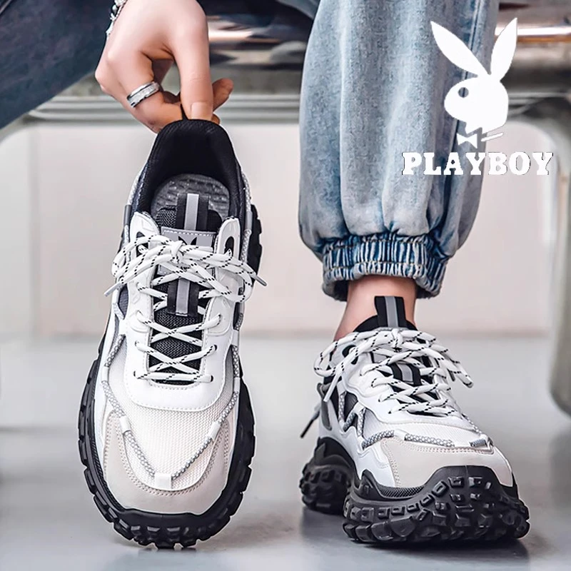 花花公子男鞋冬季透气跑步老爹鞋2025新款时尚潮牌网面休闲运动鞋