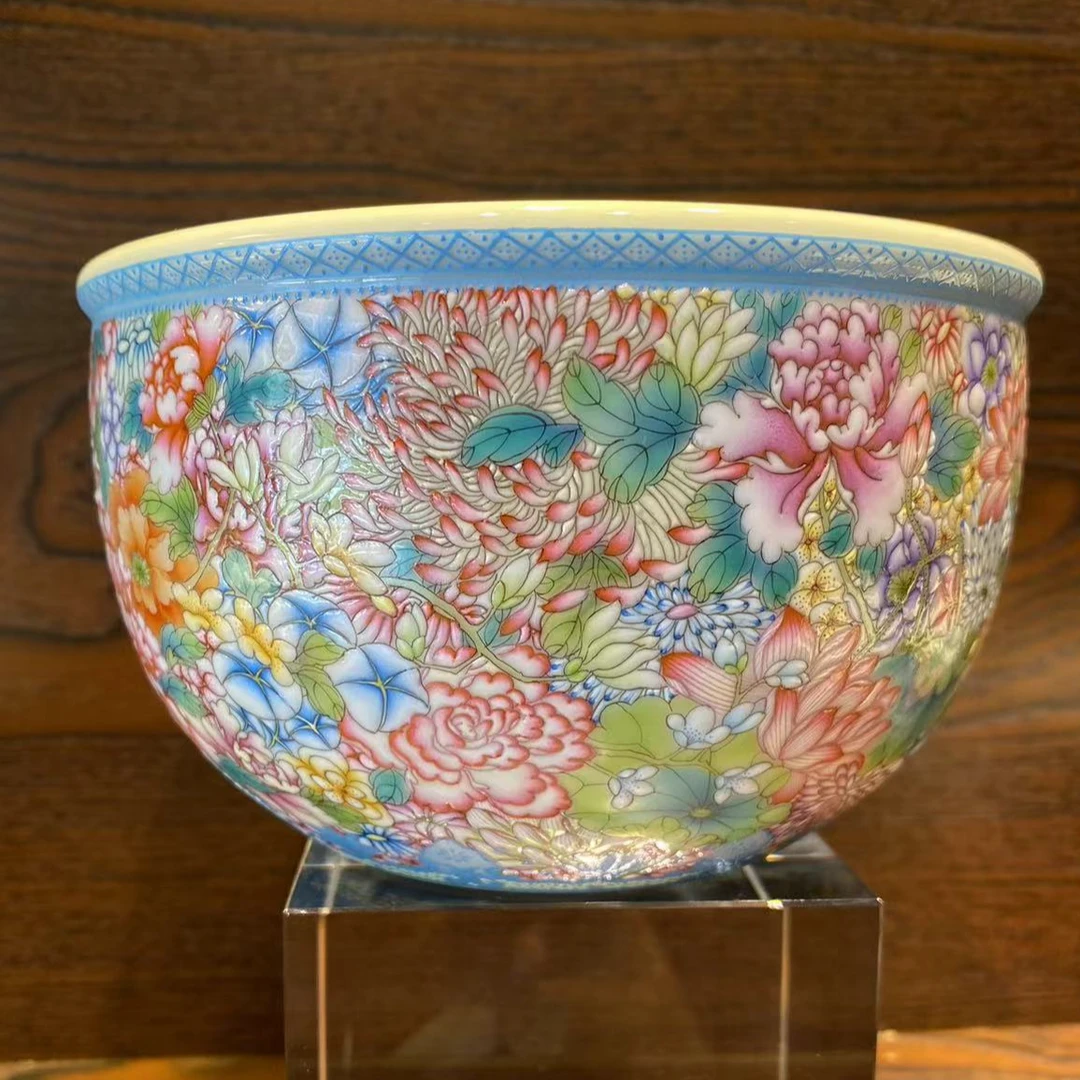 景德镇纯手绘翠边万花不落地水洗茶具