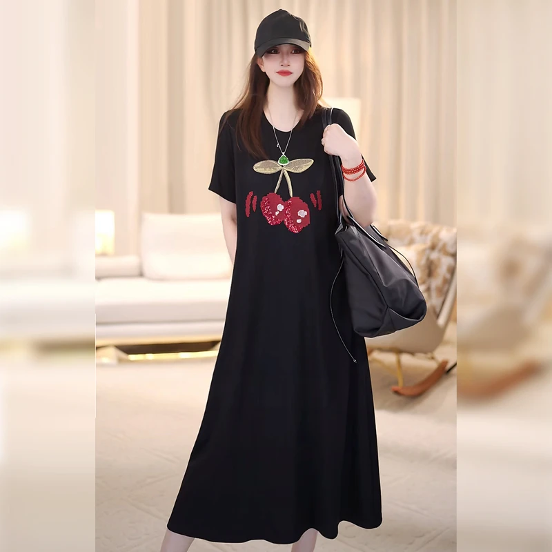 【Linda姐高端线】时尚气质轻奢高贵显瘦樱桃连衣裙子AS4LTX1737