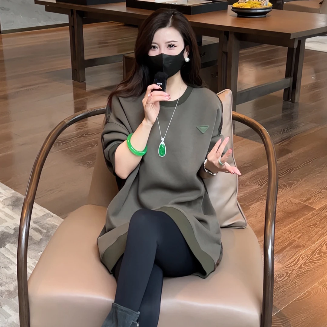 Linda姐高端线【橄榄绿】秋冬时尚轻奢百搭气质拼色卫衣AF4SWY0279