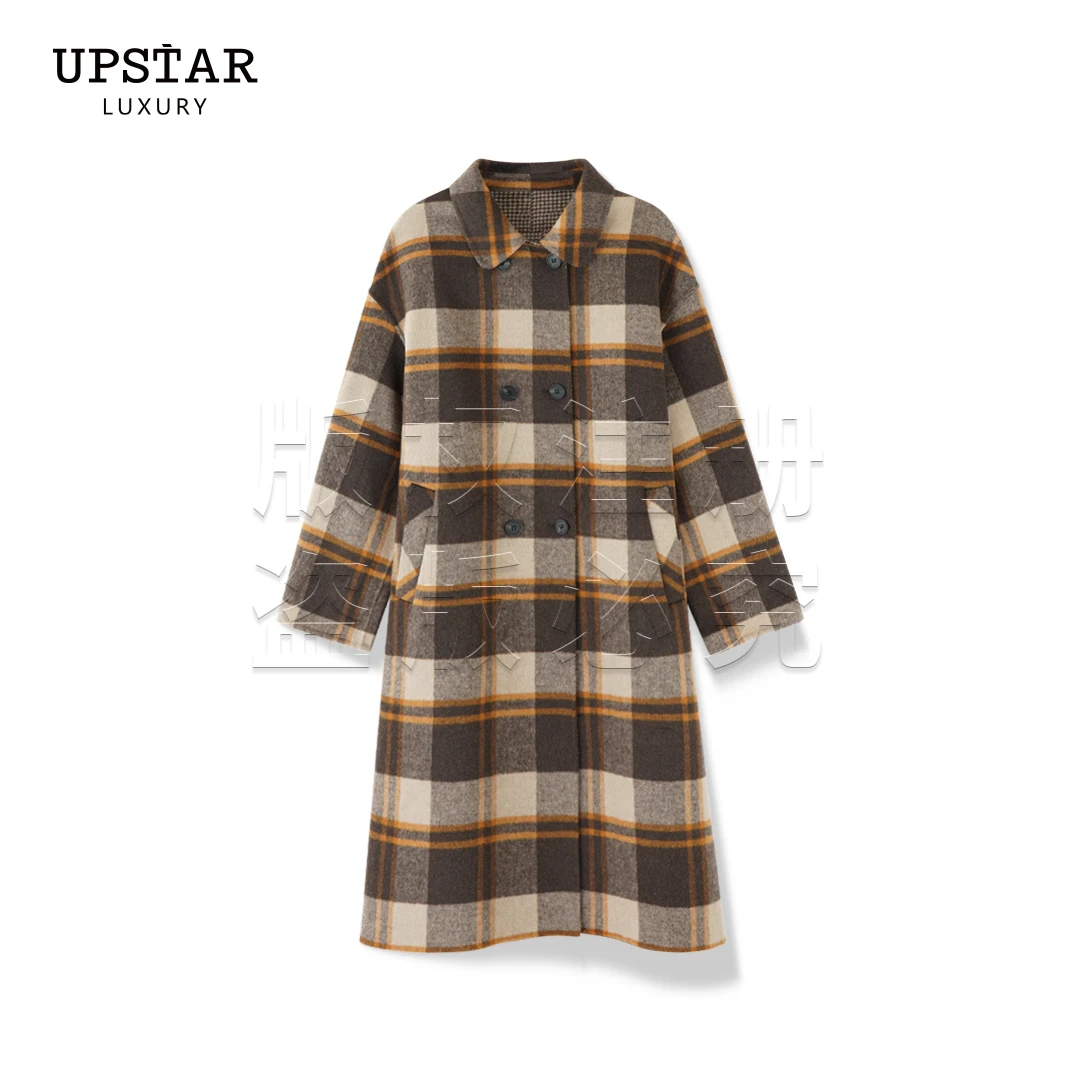 【Linda姐高端线】秋冬季气质保暖格子羊毛大衣毛呢外套LW3WMN042