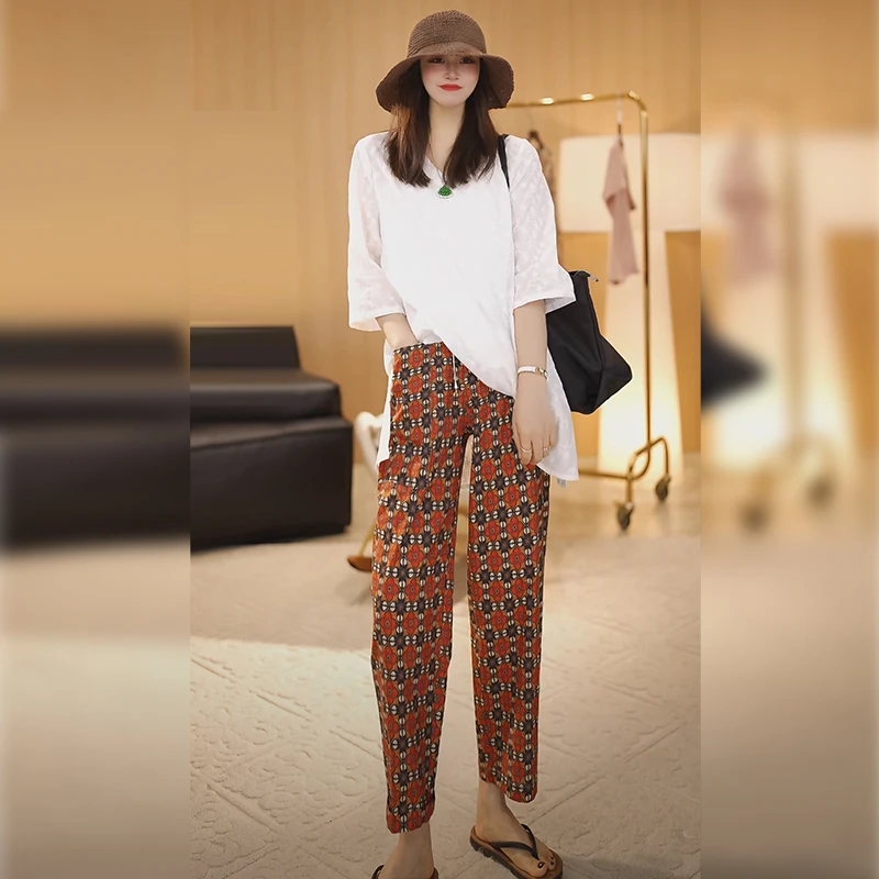 【Linda姐高端线】夏季新款时尚花色直筒裤印花休闲裤AS4KXX122