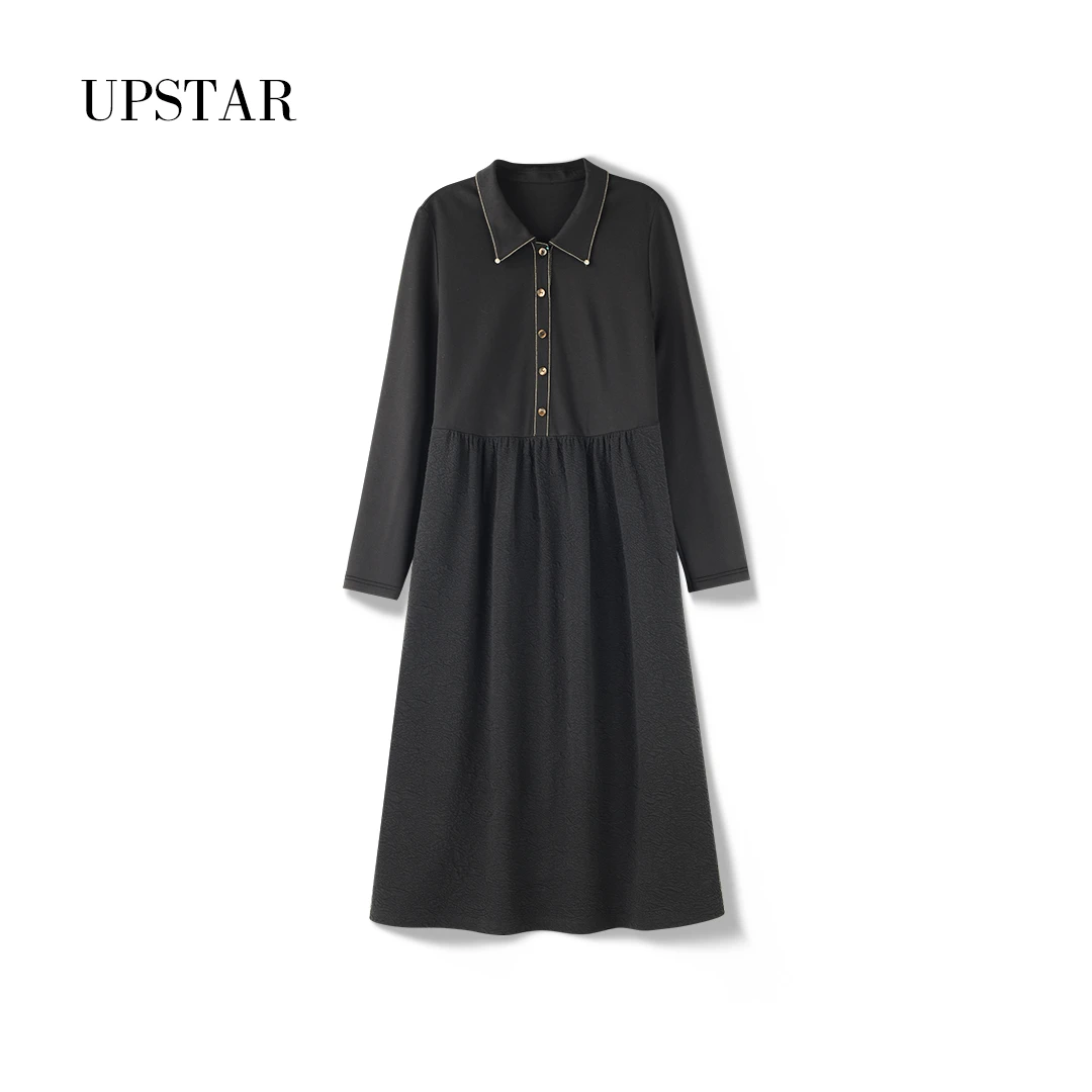 【linda姐高端线】高端秋冬中长款设计款提花连衣裙UF2L0763