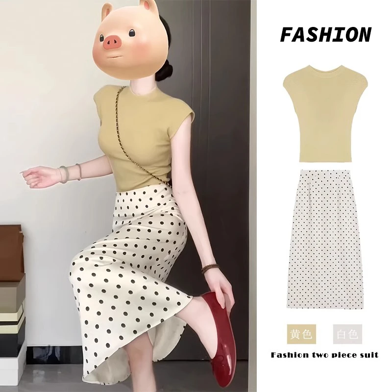 3600梨型身材穿搭套装波点连衣裙子女装夏季2024新款风情气质长裙