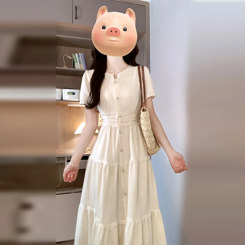 4292法式气质白色连衣裙子女秋季2024年新款高级感显瘦超好看长裙